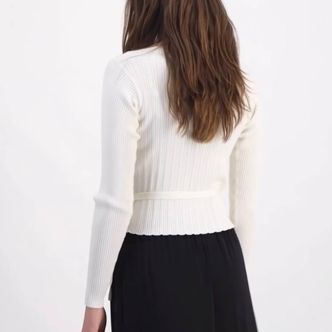 Lucy Paris Wrap Sweater Surplice V-Neck Long Sleeve Black/White Size M