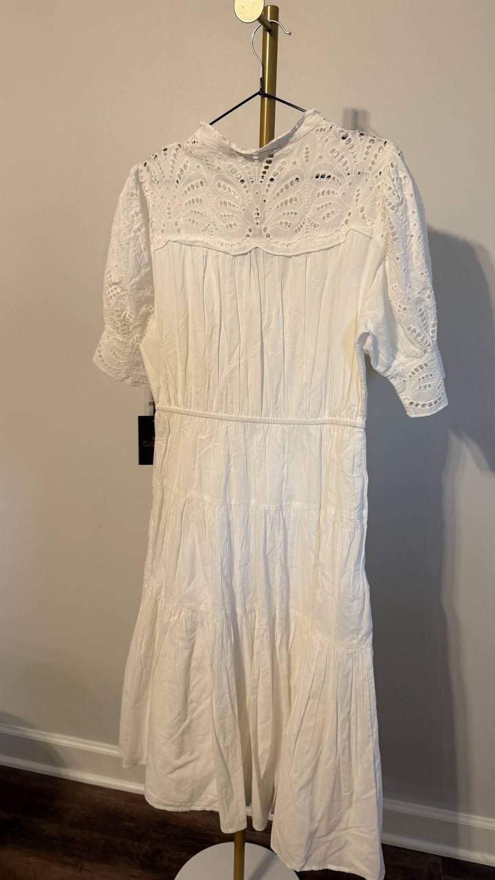 CeCe Women’s Eyelet Trim Midi Dress White 12 $139 NWT