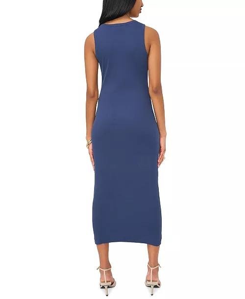 1.STATE Dress XL Blue Cotton Lace-Up Bodycon Sleeveless Midi Pullover NWT