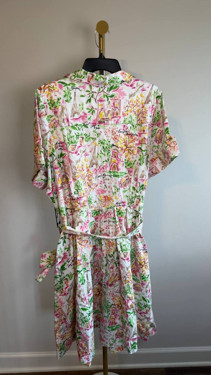 Karl Lagerfeld Paris Plus Printed Collared Dress White/Pink 16W NWT $169