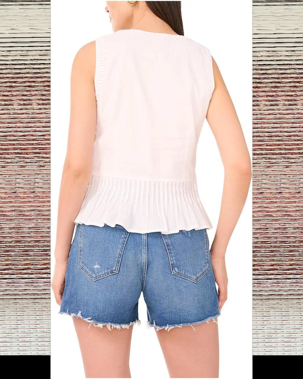 Vince Camuto V-Neck Tank Peplum With Pleats Size M White NWT $99