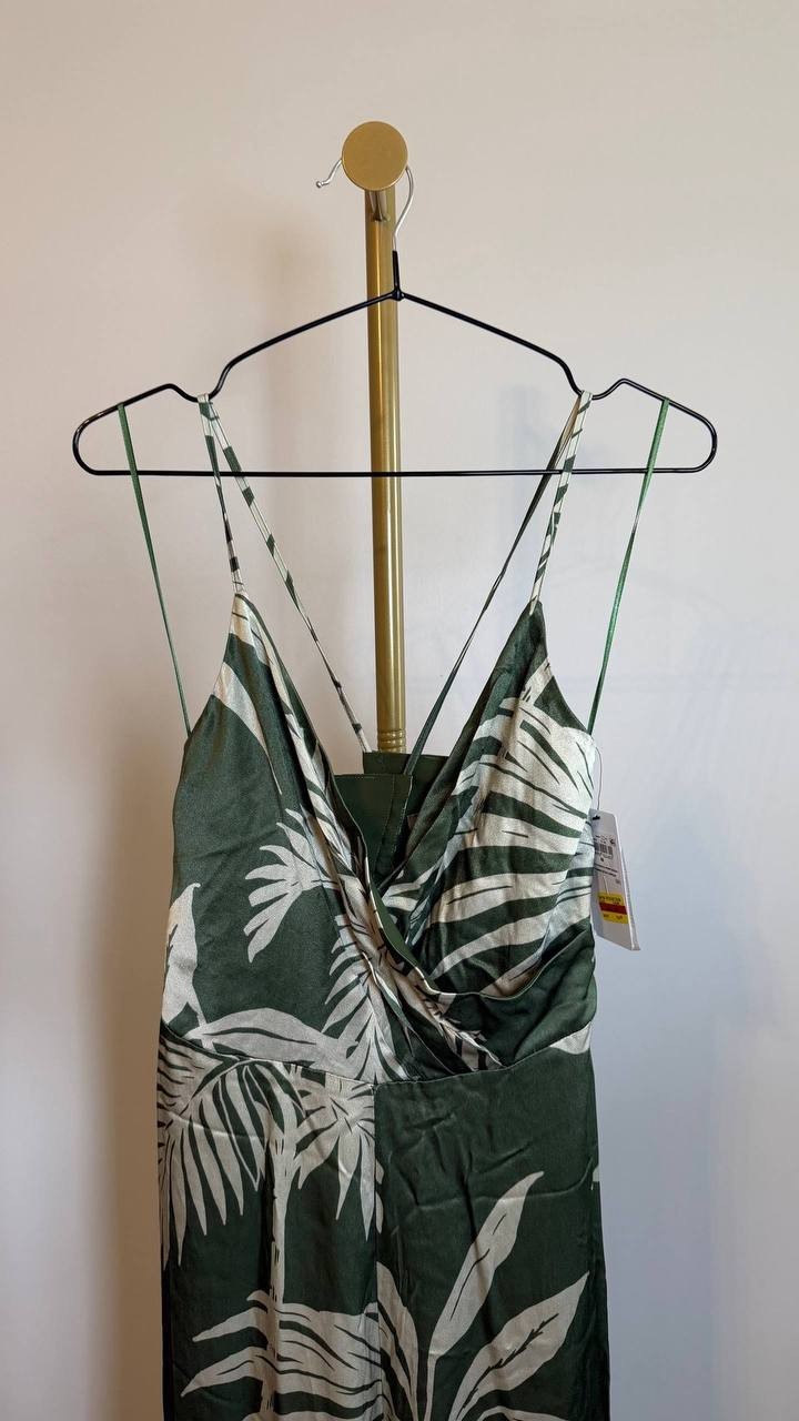 Guess Yasmin Satin Jumpsuit Plunge Surplice Printed Multi Size L NWT $178