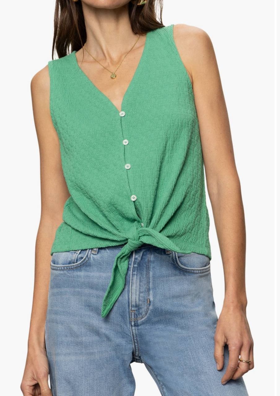 Sanctuary Vacation Textured Tie Front Tank M Green NWT $49