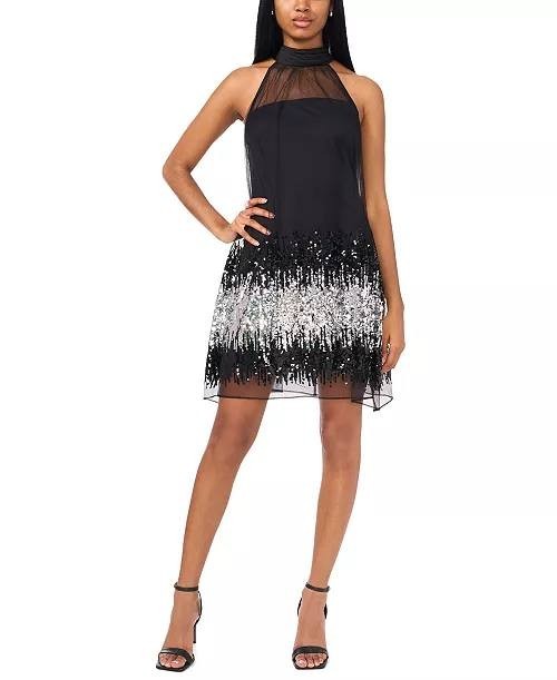 CeCe Women’s Sleeveless Halter Ombre Sequin Dress Black 8 NWT $169