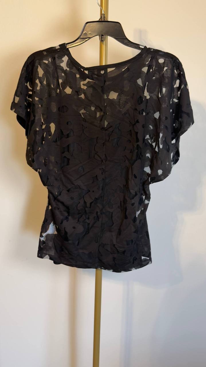 BOSS  Floral Lace Flutter Sleeve Top Black M NWT $99