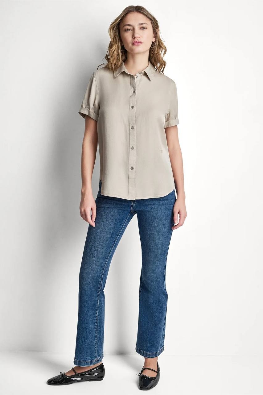 DKNY  Jeans  Women’s  Garment  Dye  Button‑Front  Shirt  Pebble  PM  NWOT  $69
