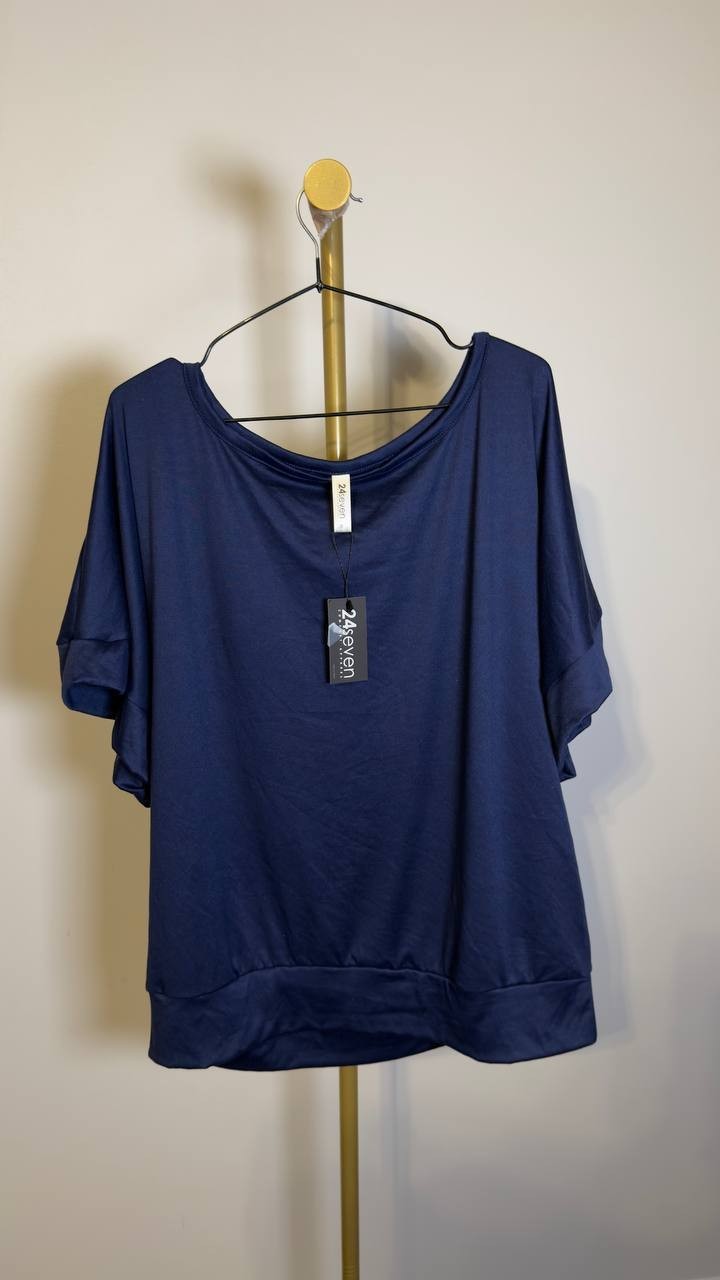 24seven Comfort Apparel Loose Fit Dolman Wide Sleeve Top Navy XL NWT $50