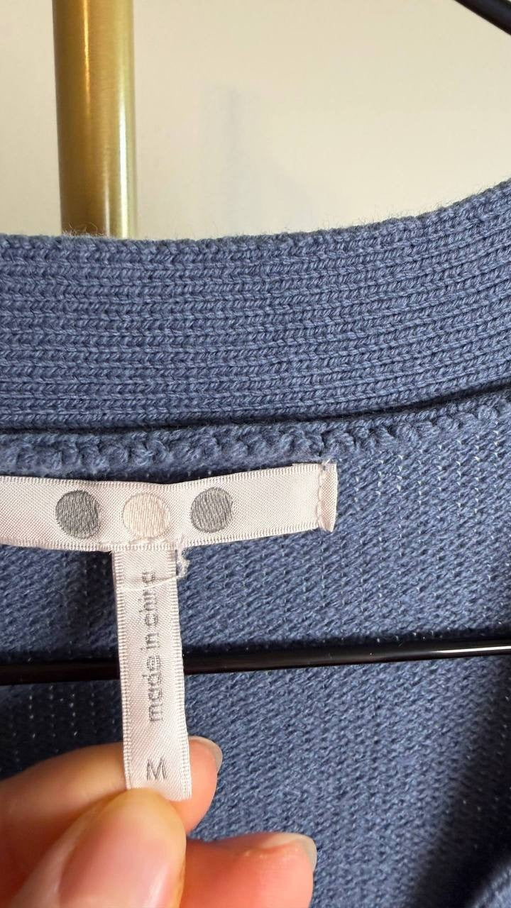 Three Dots Women’s Mackenzie Knit Button Cardigan China Blue Stripe M $49 NWT
