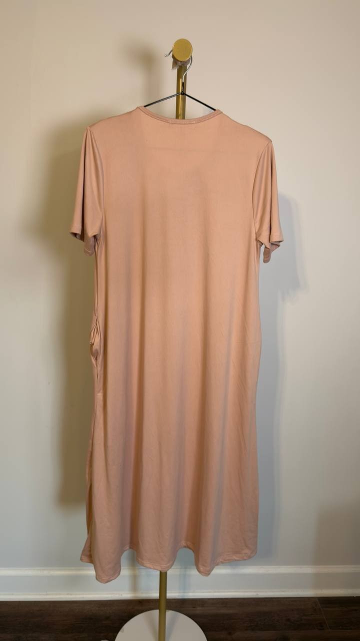 White Mark Crew Neck Short-Sleeve T-Shirt Midi Dress Rose Gold L NWT $80