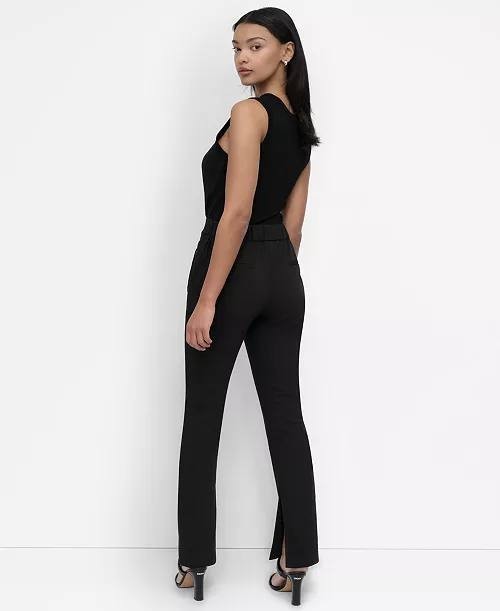 DKNY Split‑Hem Elasticated‑Back Ankle Pants Black 16W NWT $119