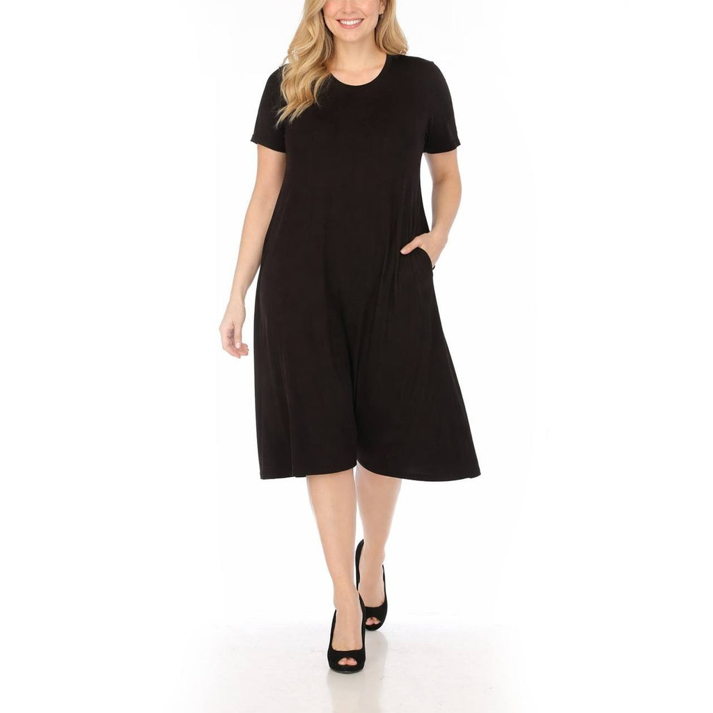 White Mark Casual T-Shirt Swing Midi Dress with Pockets Black L NWT $80
