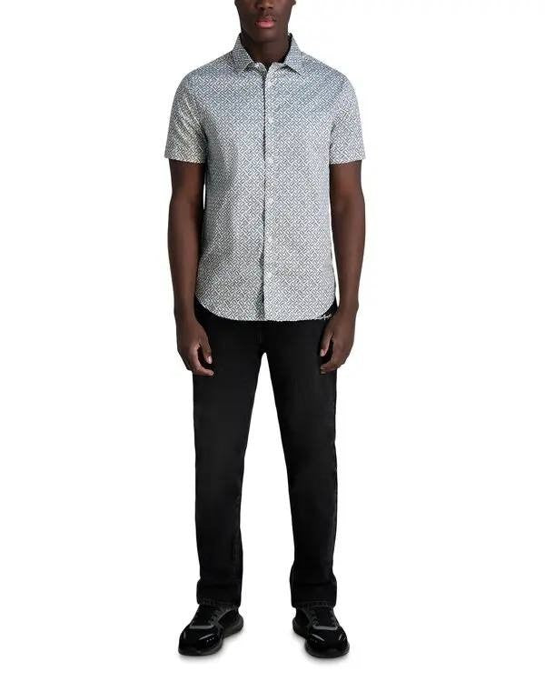 Karl Lagerfeld Paris Men’s Logo Print Button‑Front Shirt Black/White S/P $89 NWT