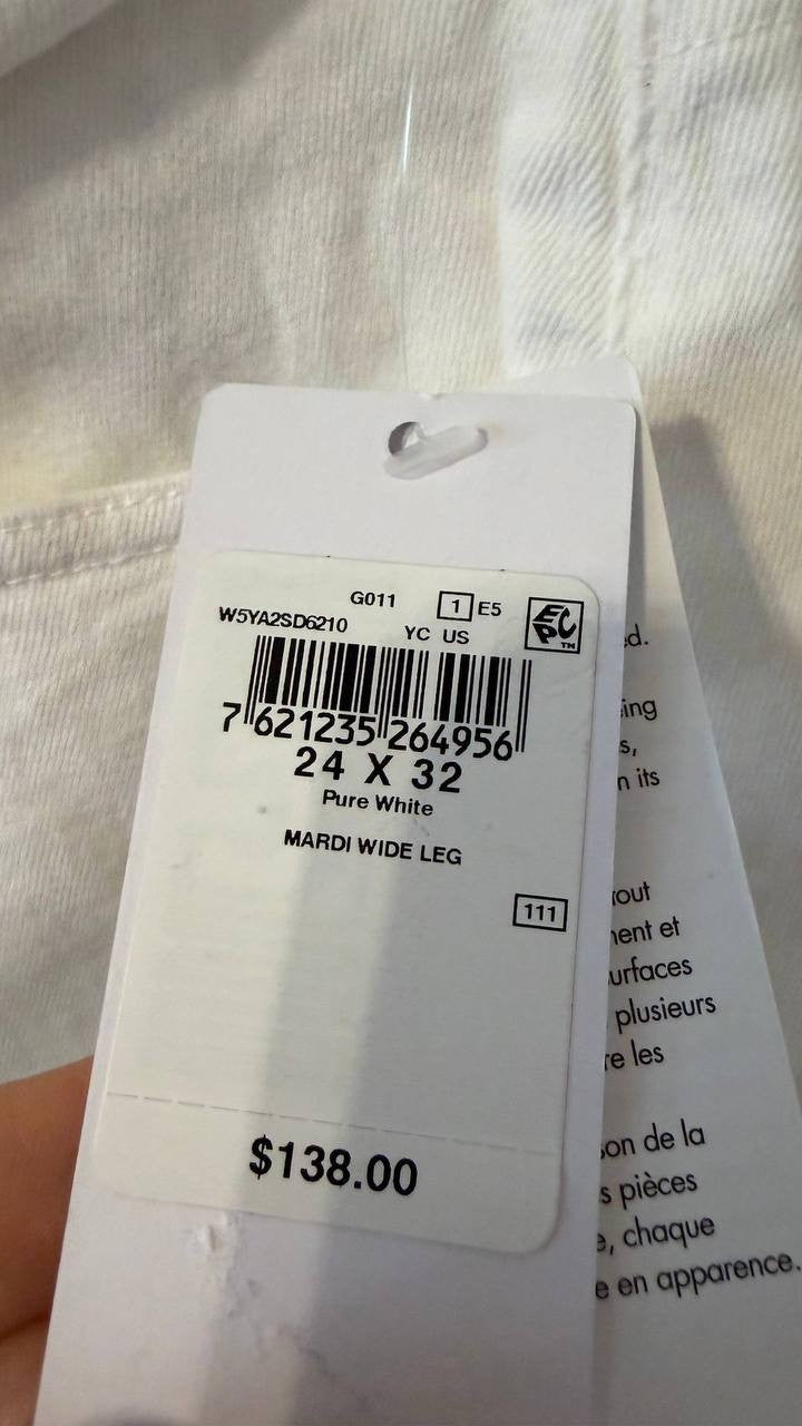 Guess Mardi Wide Leg Jeans Cotton White 24x32 NWT MSRP $138