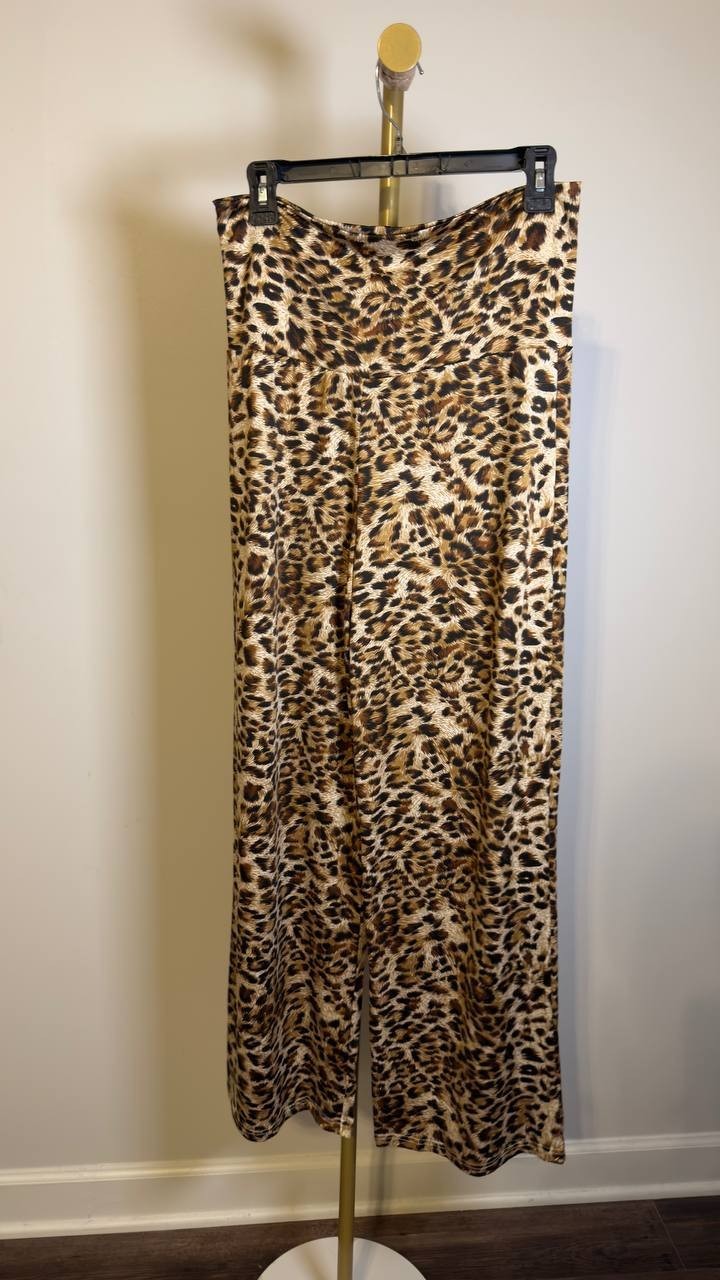 White Mark Women’s Cheetah Printed Palazzo Pants Brown Cheetah L NWOT $58