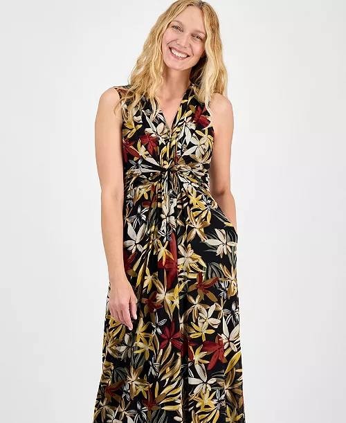 Anne Klein Printed Twist‑Front Maxi Dress Floral Multi XXS NWT $119