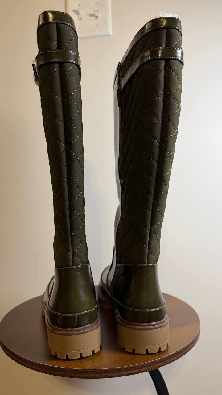 Journee Zemmie Boots 11M Olive PU Knee‑High Lug Sole Almond Toe NIB msrp$128