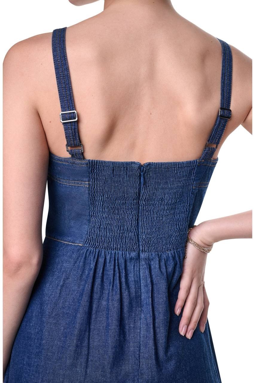 DKNY Contrast Stitch Denim Midi Dress Crosby Wash XL NWT $159