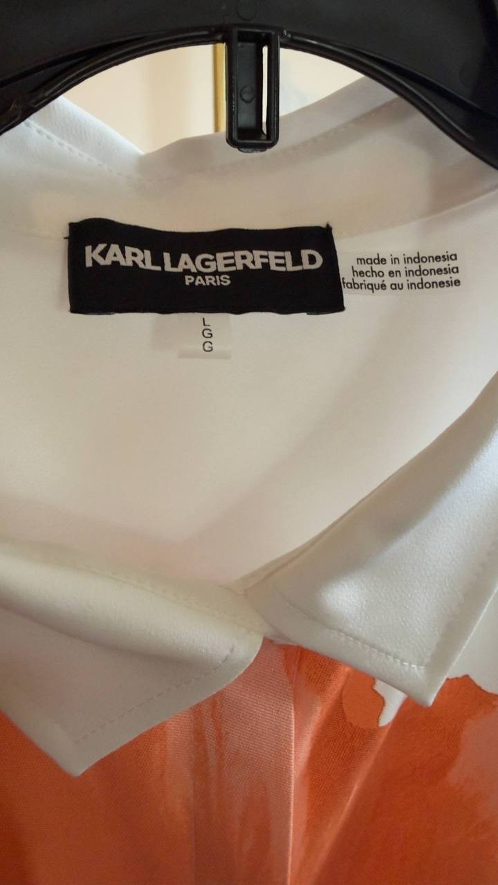 Karl Lagerfeld Paris Floral‑Print Blouse White Floral L NWT $109