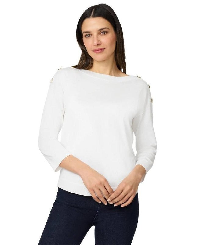 Melissa Paige Boat‑Neck Button‑Shoulder Sweater – White– Size XL – NWT – $46.50