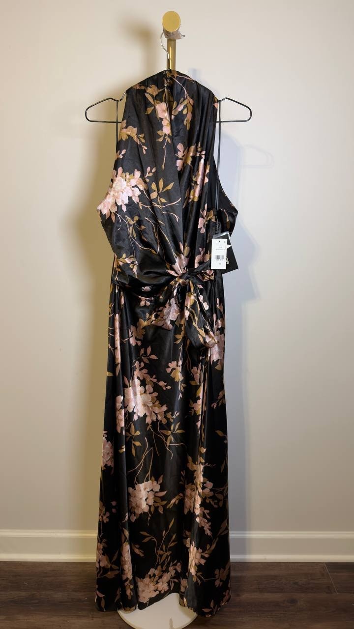 Taylor Women’s Floral V‑Neck Fit & Flare Dress Black Rose Mauve 16 NWT $129