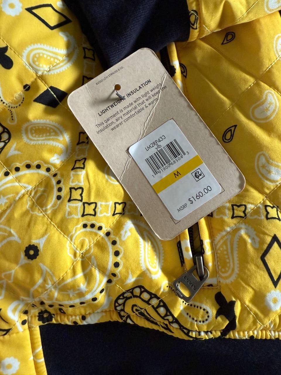 Levi's Bomber Jacket Paisley Yellow - Men's M, Softshell Polyester, NWT