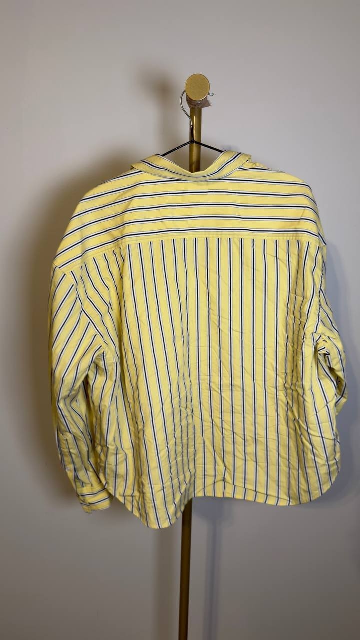Tommy Hilfiger Boxy Cotton Shirt Licorice Stripe Citronella 38 NWOT $79.50