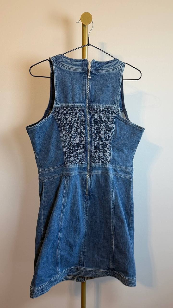 Guess Lisbeth Midi Denim Dress Lace Up Blue Size L NWT $188