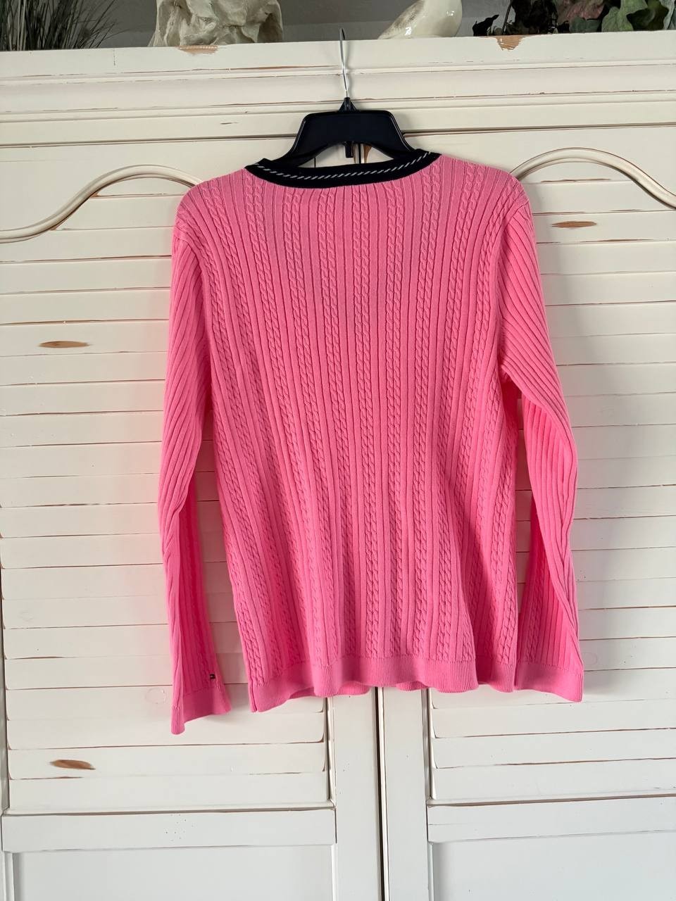 Tommy Hilfiger Pink Cable Knit V-Neck Sweater – Size L