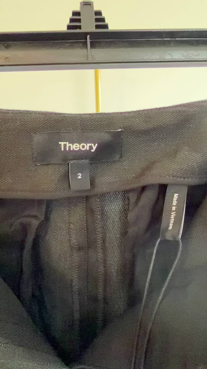 Theory Slit Capri Pants Linen‑Blend High‑Waist Black Size 2 NWT $295
