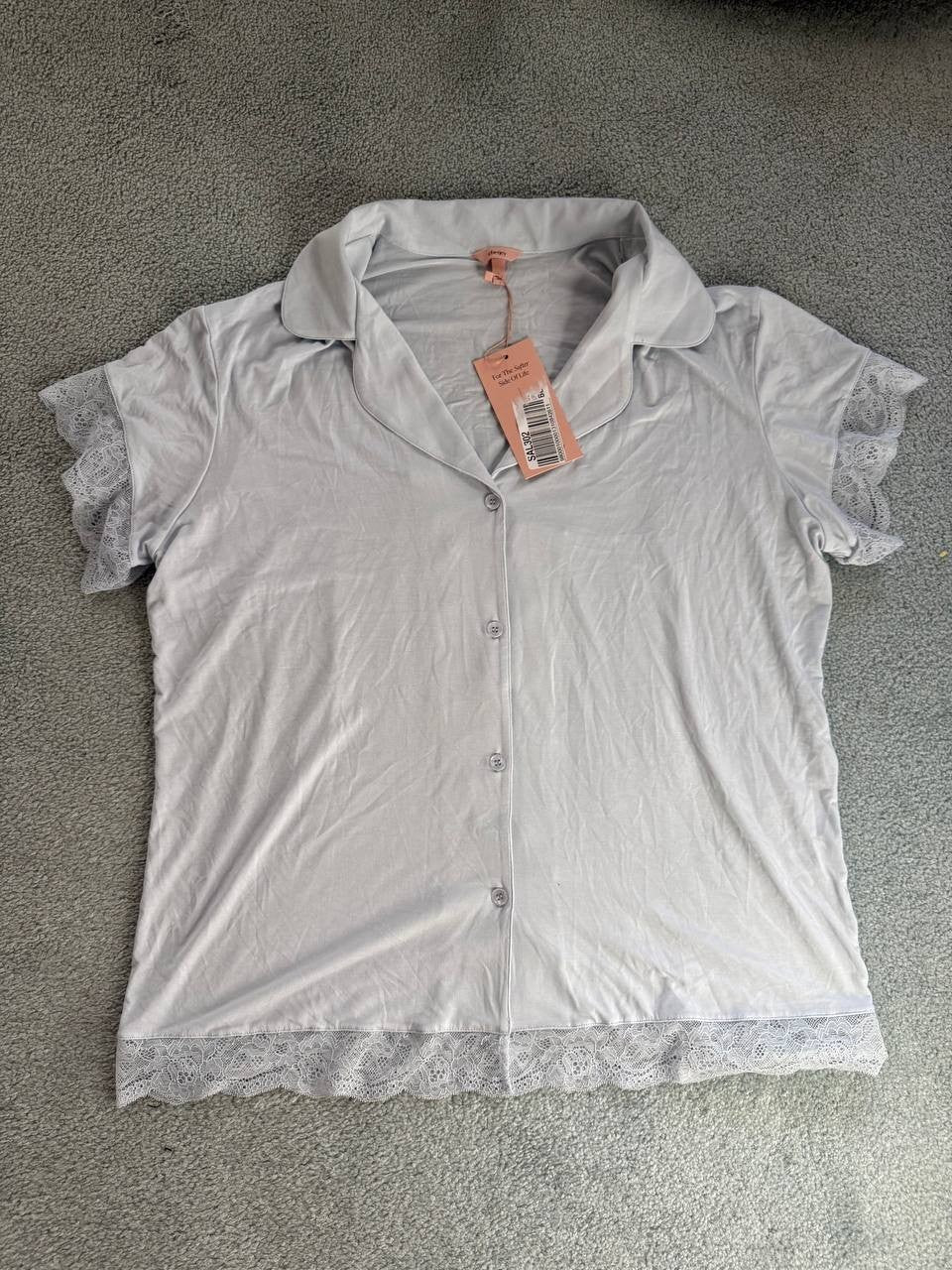 Eberjey Malou TENCEL™ Modal Button-Front Top with Lace Trim – Ice Blue, Size L