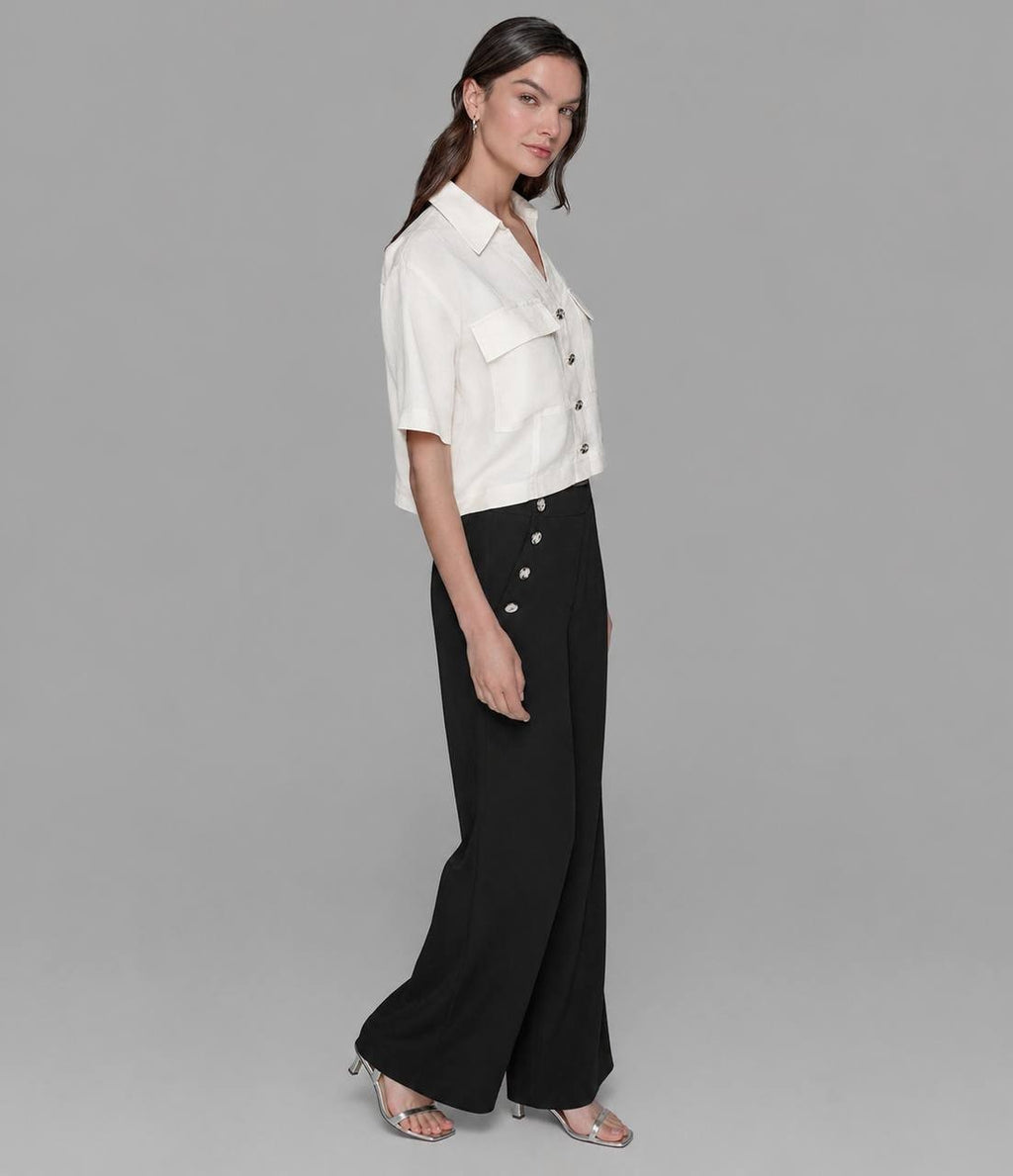 Karl Lagerfeld Paris Short-Sleeve Button Shirt White Size M NWOT $129