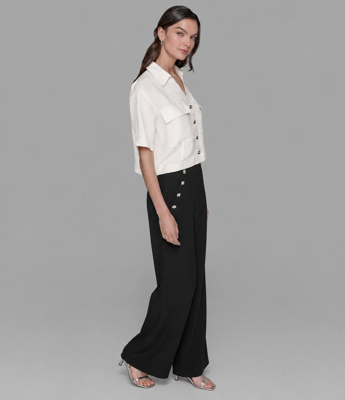 Karl Lagerfeld Paris Short-Sleeve Button Shirt White Size M NWOT $129