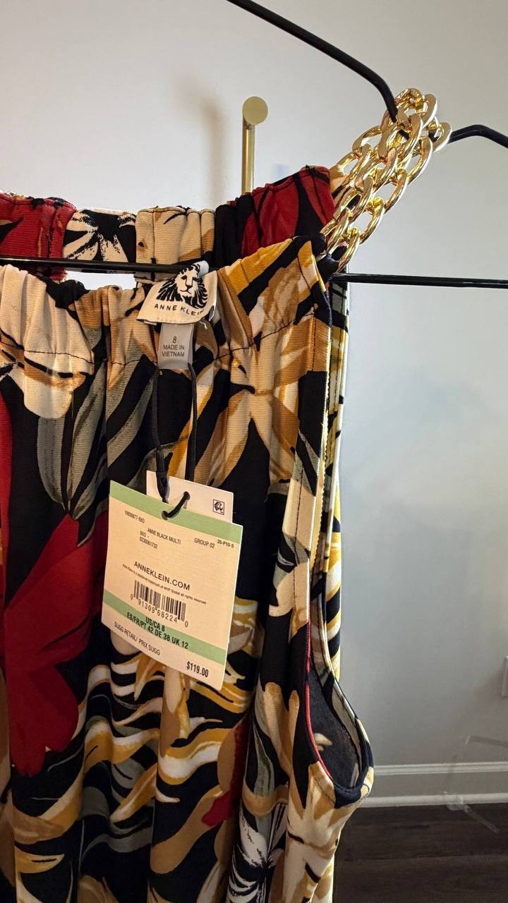Anne Klein Women’s Printed Halter Midi Dress Black Multi Size 8 NWT $119