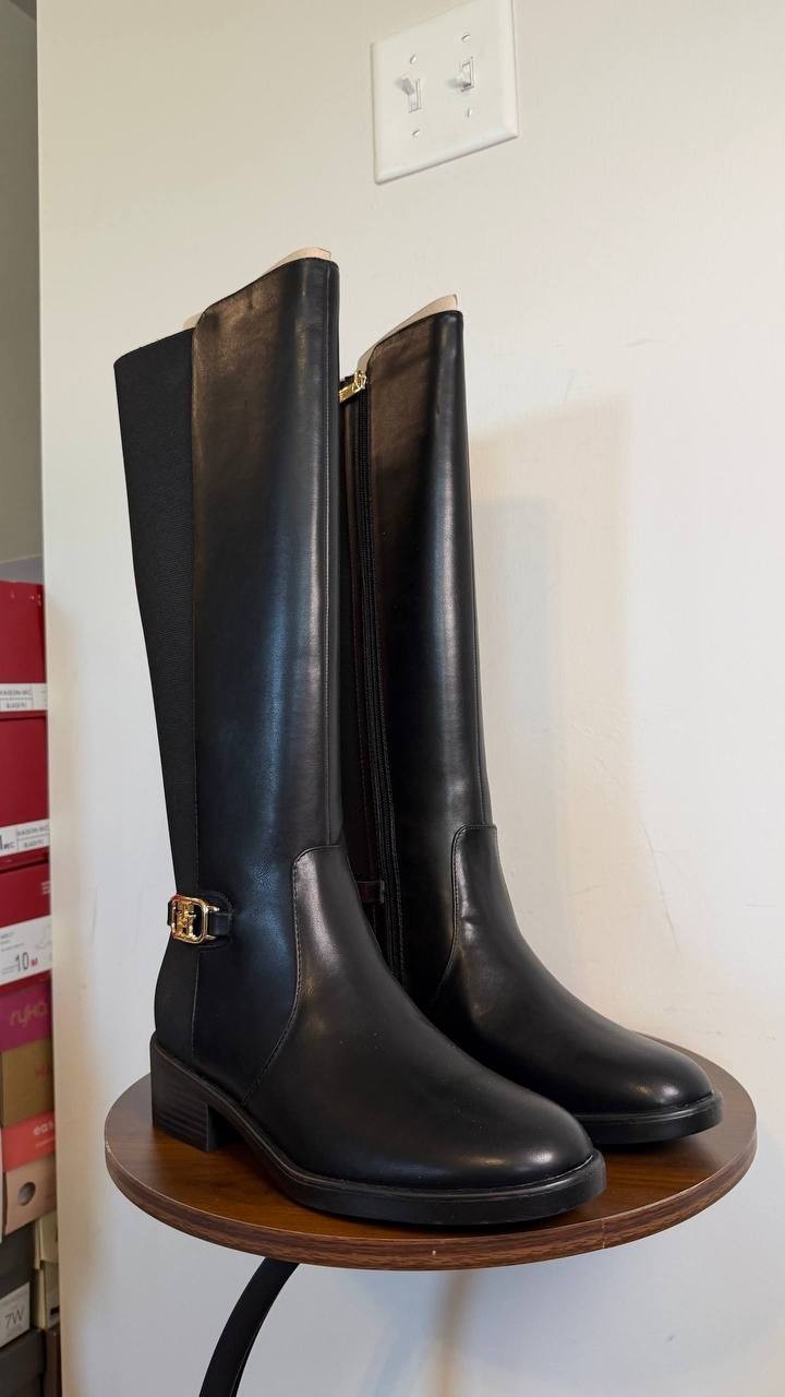 Tommy Hilfiger Imaliz Tall Ornamented Riding Boots Black 8M Man‑Made $159 NWB