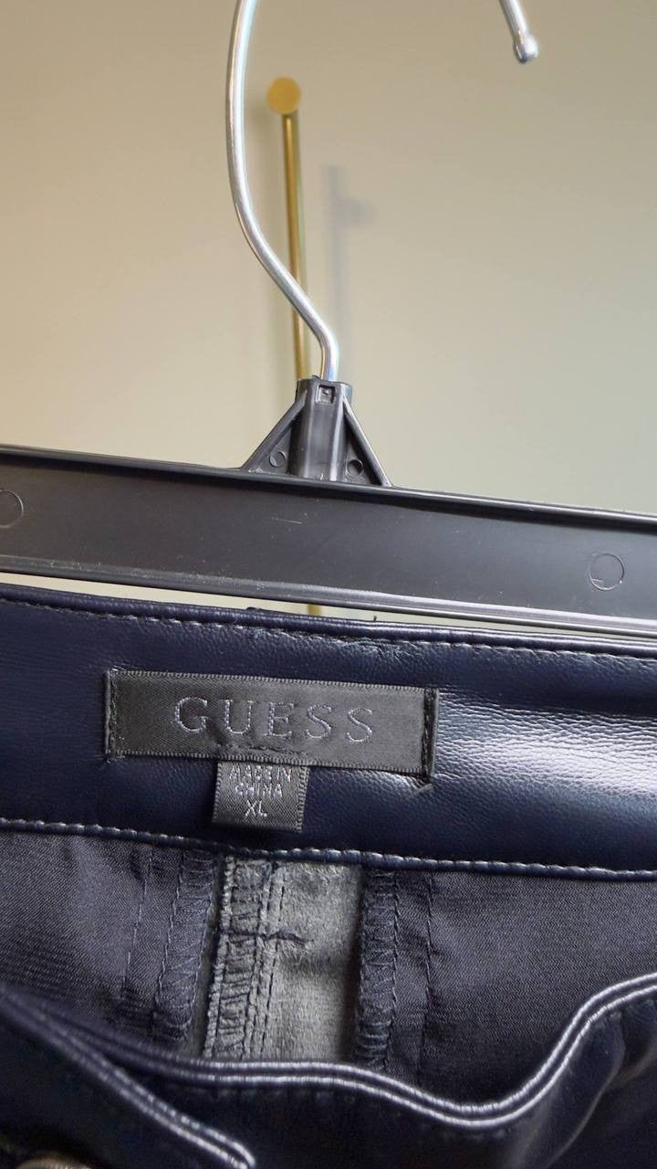 Guess Kori High‑Rise Faux‑Leather Cargo Pants Daring Ocean XL NWT $148