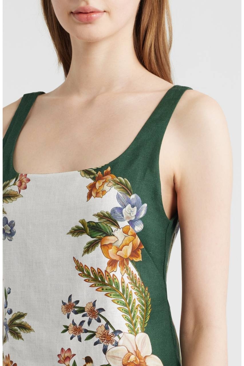 FARM Rio Nature Sand Print Linen Minidress Nature Sand Green S NWT $210