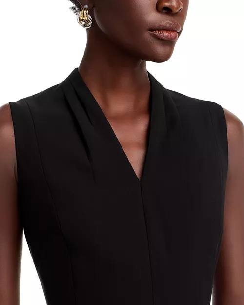 T Tahari Tonya Pleated Sleeveless V‑Neck Sheath Dress Black 12 NWT $118