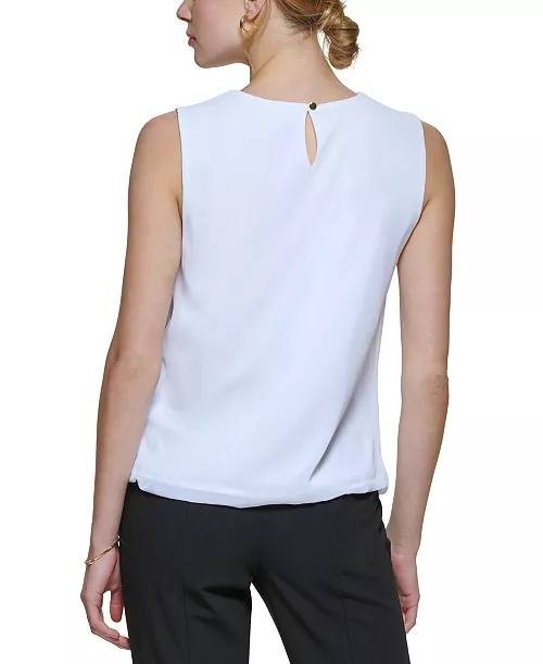 Calvin Klein Blouse 3X White Sleeveless Pleated Neck Bubble Hem Career NWT