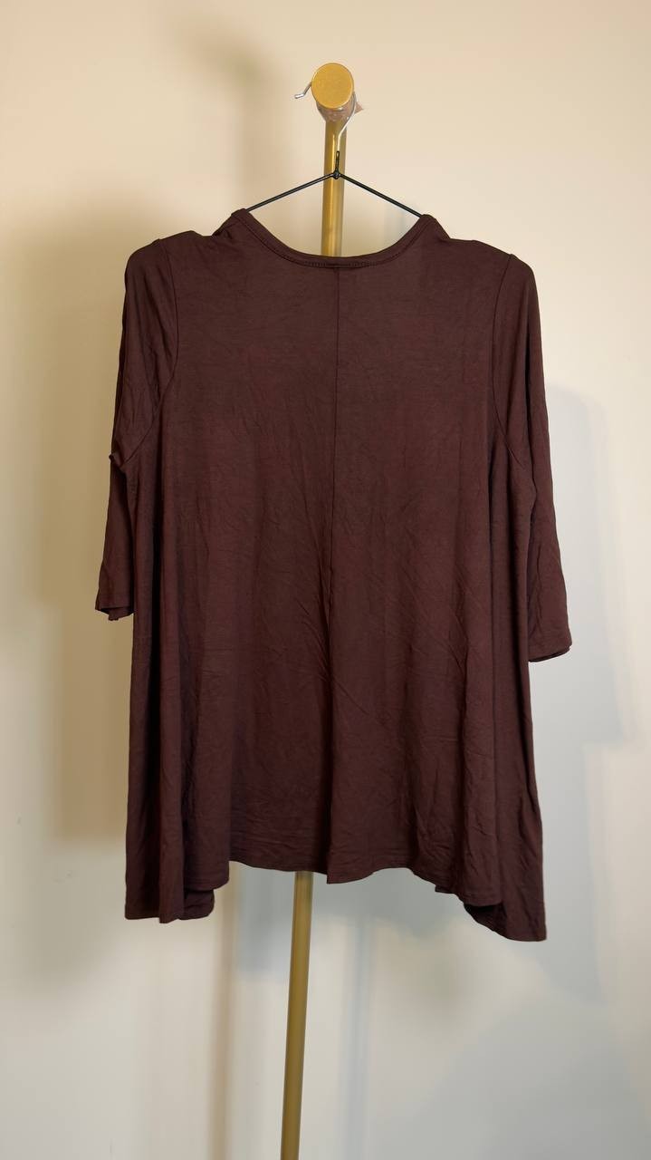 24Seven Comfort Apparel Elbow Sleeve Open Front Cascading Jacket Brown S NWT $37