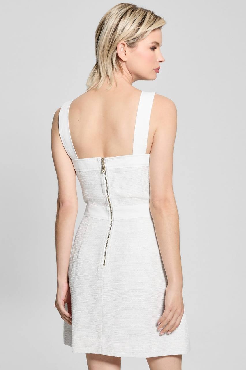 Guess Elsie Tweed and Denim Dress White Tweed Combo Size XL NWT $168
