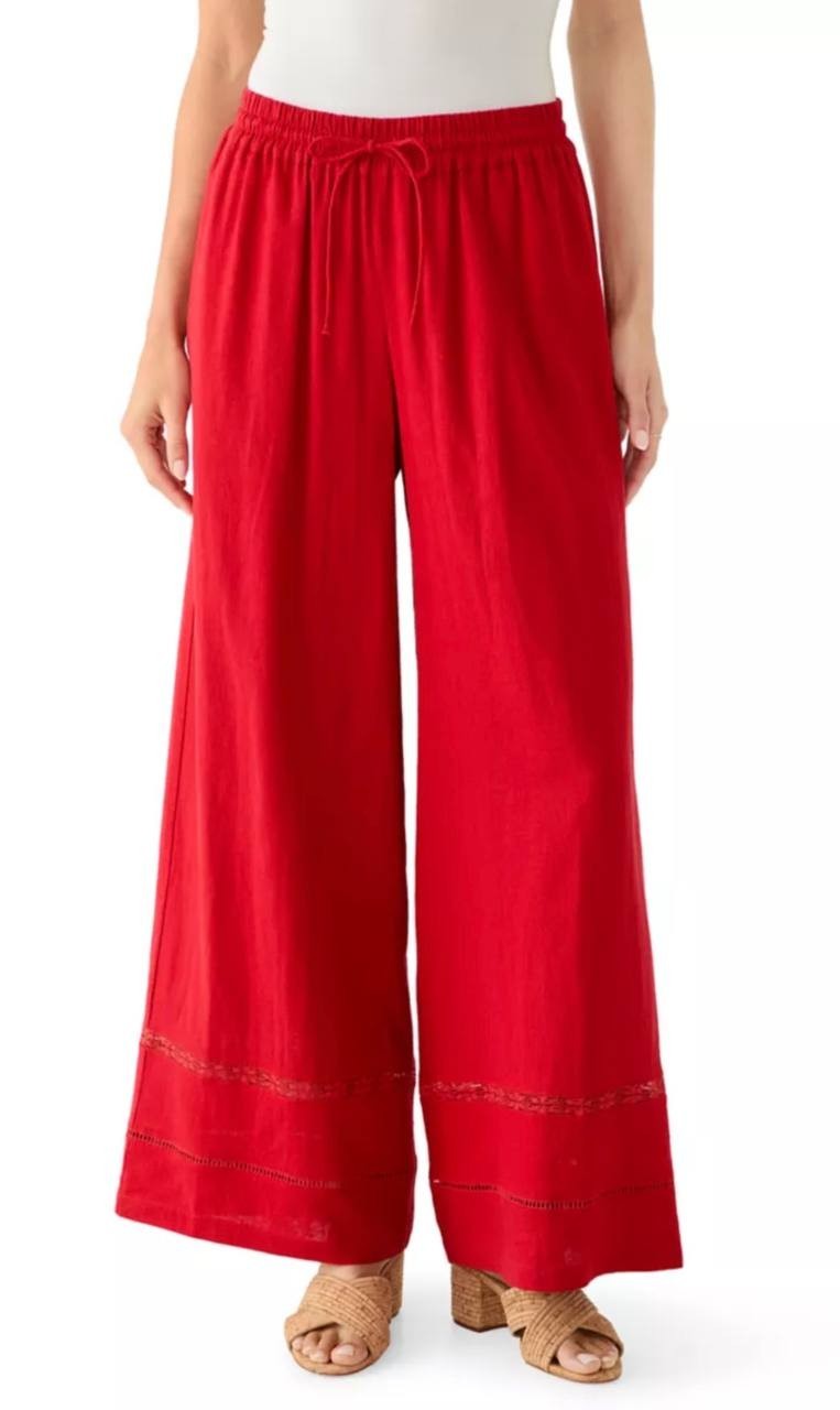 Lucky Brand Wide Leg Pull On Linen-Like Pants Emboldened L NWT $129
