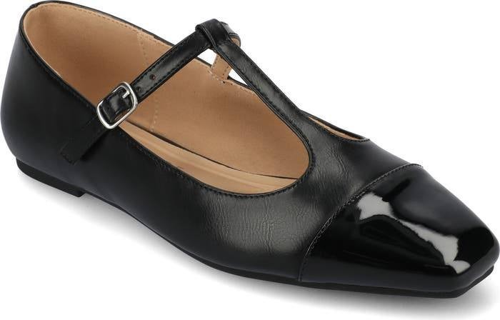 Journee Collection Thea T‑Strap Flats–Black–Size 11W–Faux Leather–New in Box