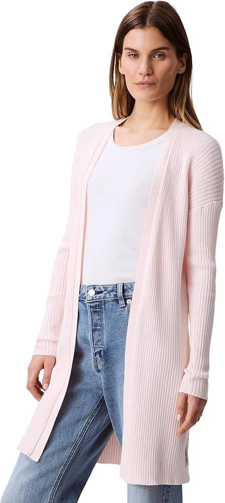 Calvin Klein Cotton Ribbed Open‑Front Duster Cardigan Pearl M NWT $99