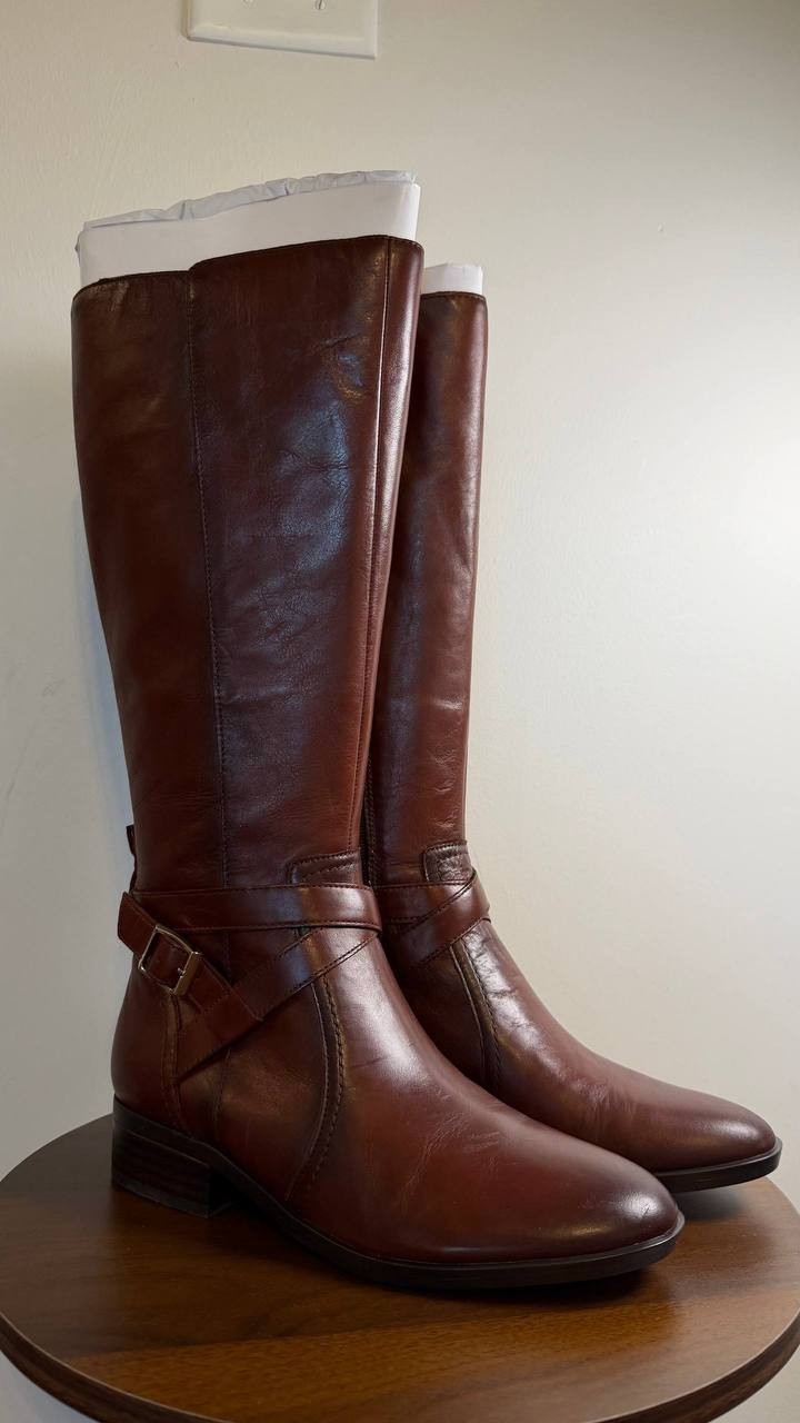 Naturalizer Rena 2 Boots7W Deep Saddle Leather Wide Calf Riding NIB msrp$325
