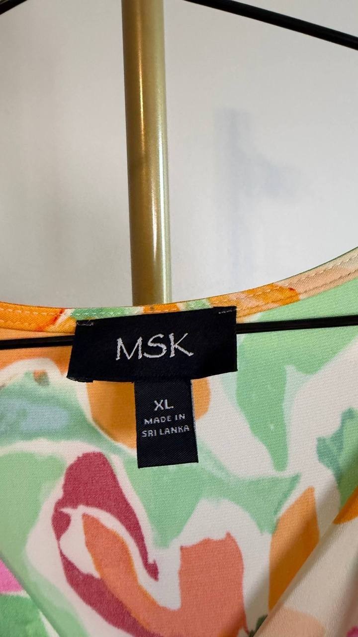 MSK Floral Print Tie Waist V‑Neck Midi Dress Multicolor XL $69 NWTMSK Floral