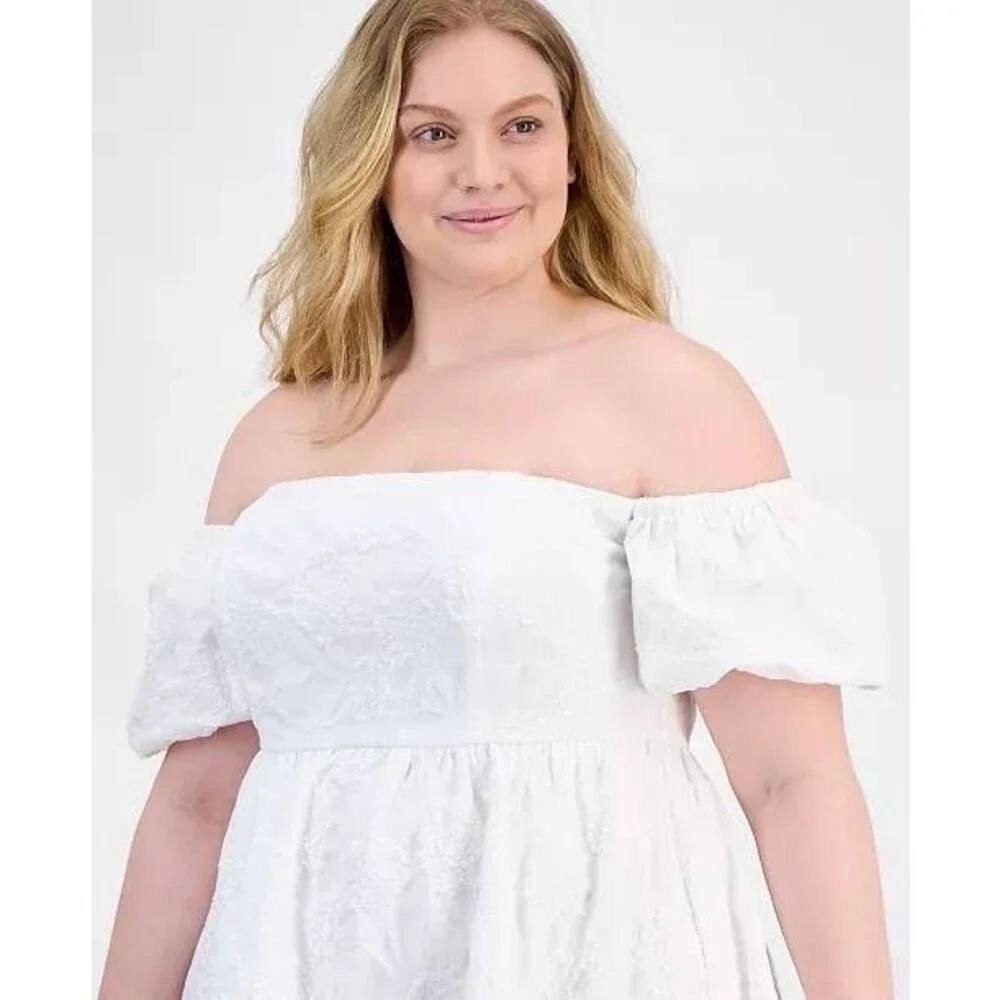 Seni & Cade Off-The-Shoulder Jacquard Fit & Flare Dress Ivory 1X NWT $89