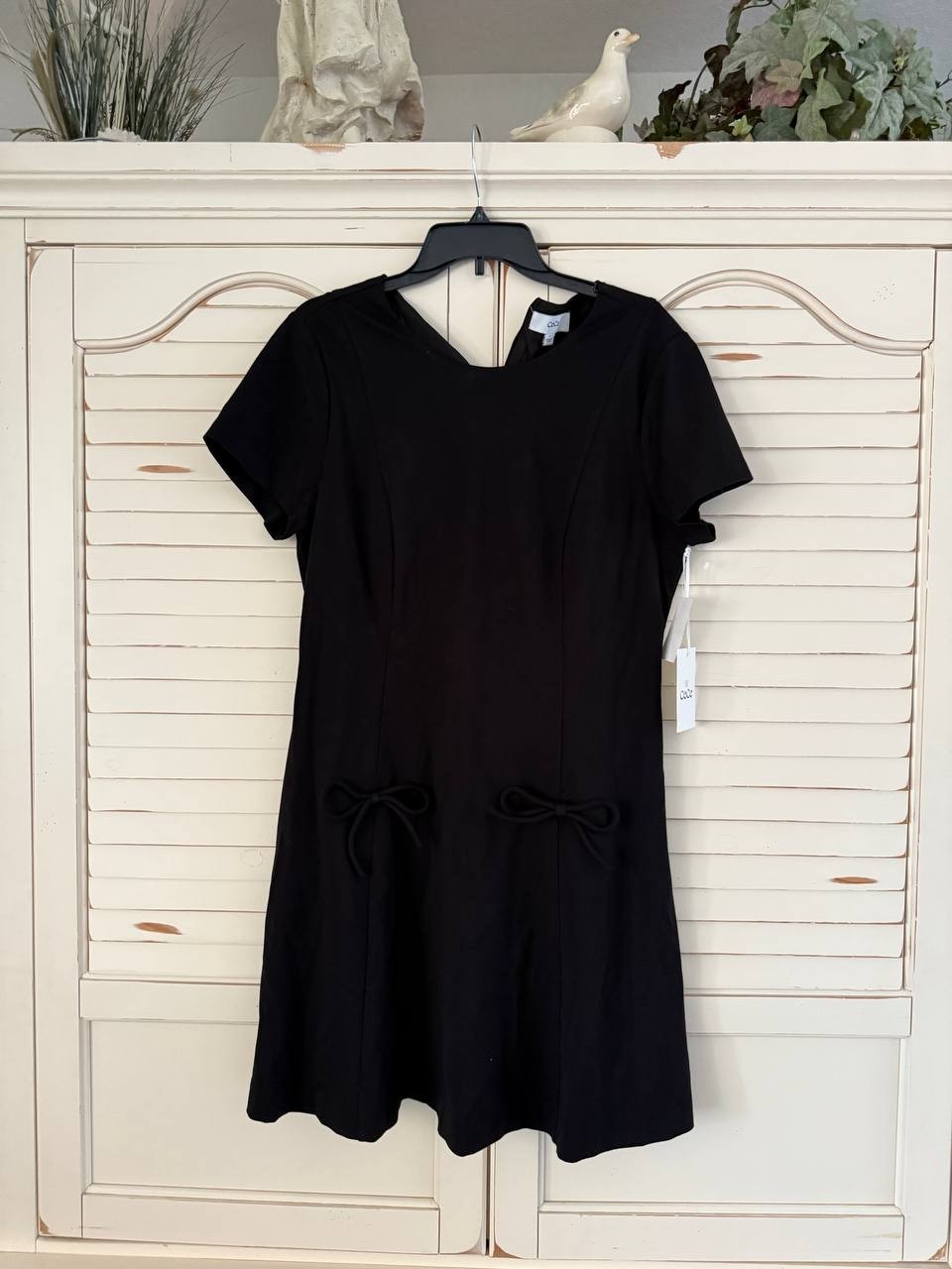 CeCe Bow-Trim Fit & Flare Dress – Black, Size 14