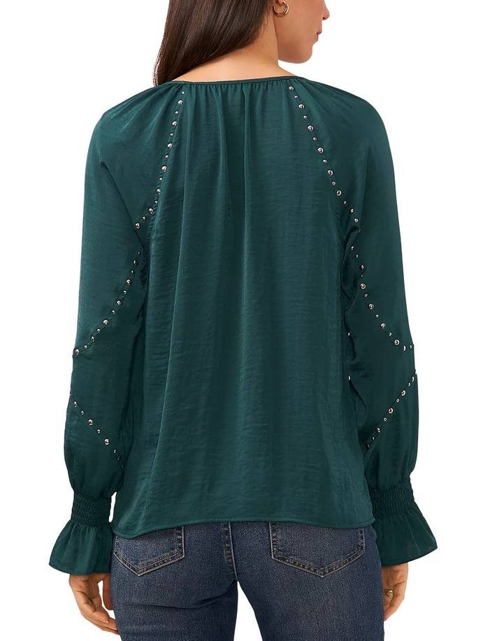 Vince Camuto Embellished V‑Neck Top Forest Night 1X NWT $89