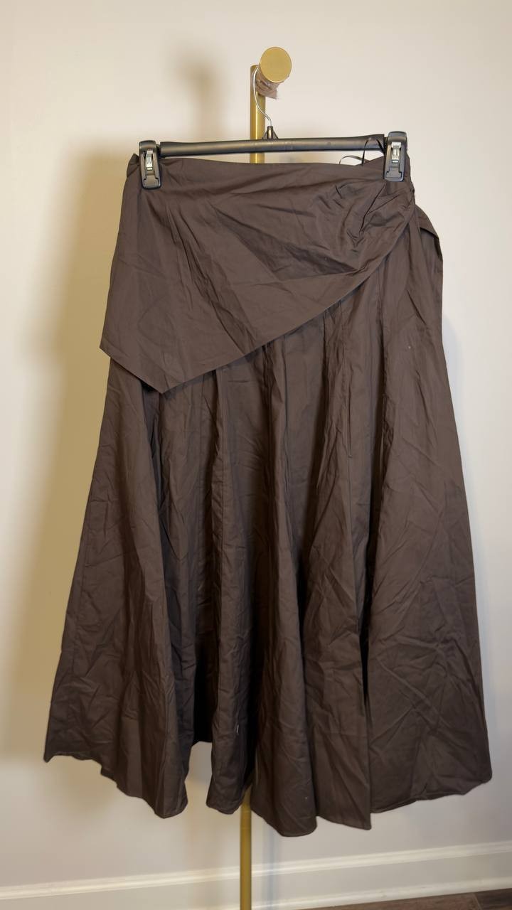 Mango Falda Milos Faux Wrap Cotton Skirt Brown 4 NWT $50