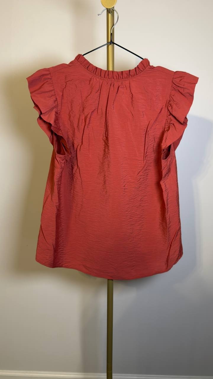 Anne Klein V‑Neck Flutter‑Sleeve Blouse Spiced Berry L NWT $79